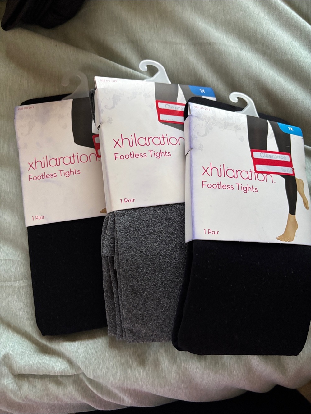 Xhilaration Footless Tights 3-Pack - Black & Gray